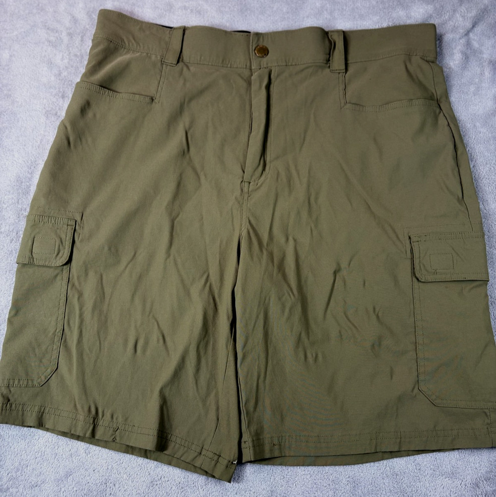 Orvis Fishing Shorts Green Stretch Cargo Nylon Spandex Zip Pocket Mens 36